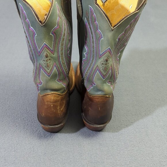 Justin Boots Women's 10B Brown With Green/Pink Uppers Western Heeled L2675 - Picture 4 of 12